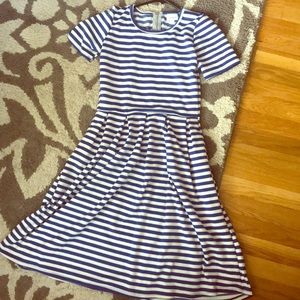 LuLaRoe Amelia  pocket dress blue white and silver